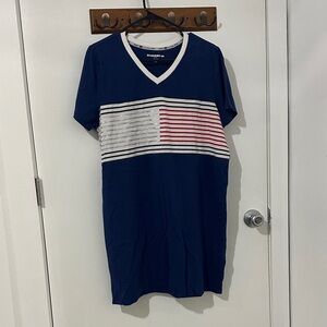 Tommy Hilfiger Navy V-Neck Tee Dress with White & Red Striped Chest